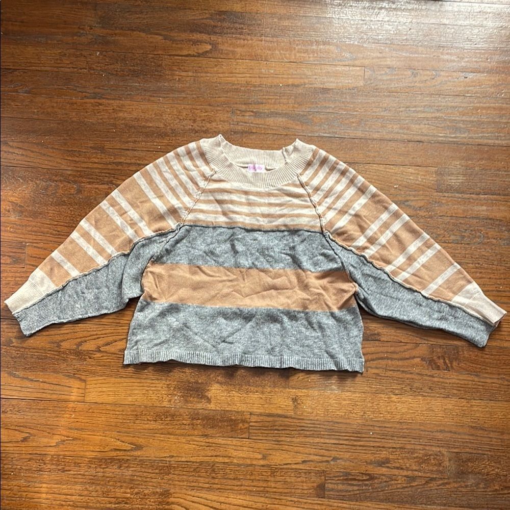 Pink Lily Gray and Tan Striped Sweater